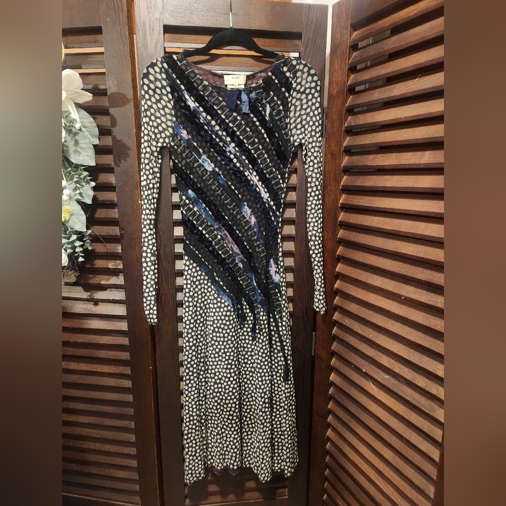 Fuzzi Vintage Black and White Patterned Midi Dress